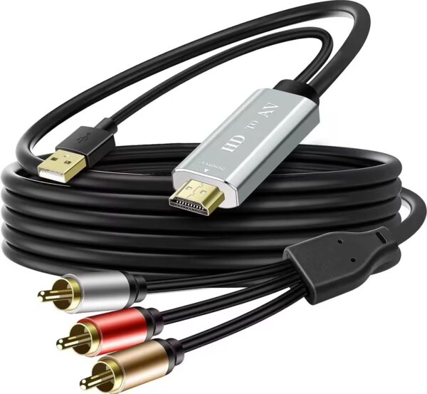 HDMI to RCA Converter Cable – 2 Meter – High Quality Gold-Plated HDMI Male to 3RCA AV Cable – GC