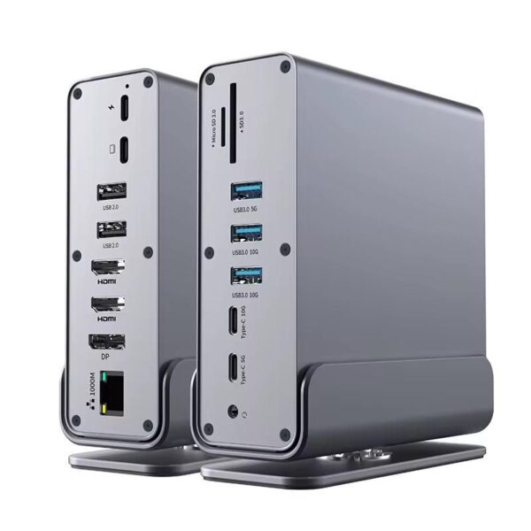 15-in-1 Type-C Docking Station HUB – 4K@60Hz Triple Display, High-Speed USB 3.1, RJ45 Gigabit LAN, SD/TF, Audio, PD 100W – GC Series