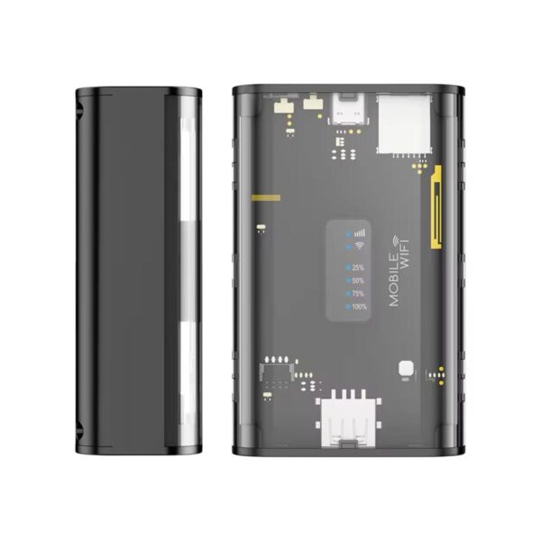 Transparent 4G LTE WiFi Router with SIM Slot – Portable 4000mAh Power Bank – Supports 10 Users – GC